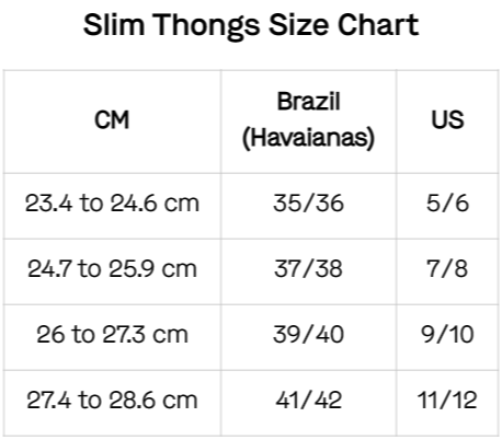 Havaianas size hot sale chart australia